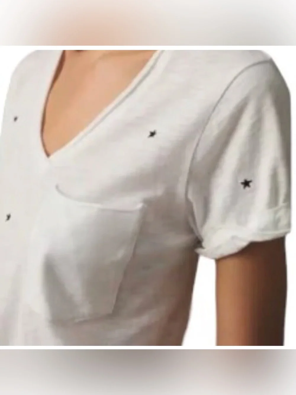 Anthropologie T.LA White V-Neck T-Shirt with Black Stars - NWT - Medium - Picture 2 of 16
